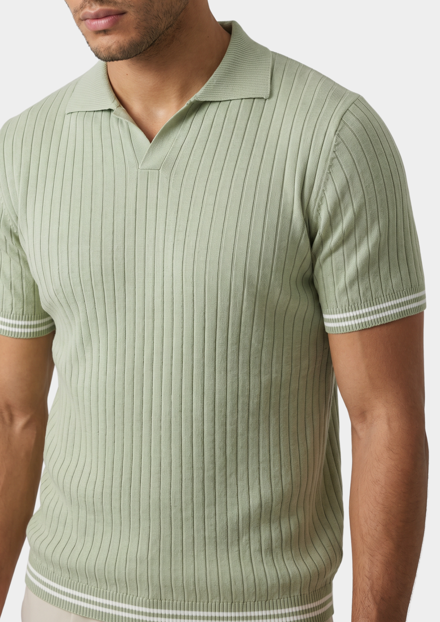 Pierre Pistache Ribbed Buttonless Polo | Solmar