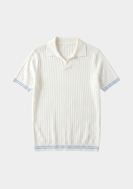 Pierre Ivory Ribbed Buttonless Polo | Solmar