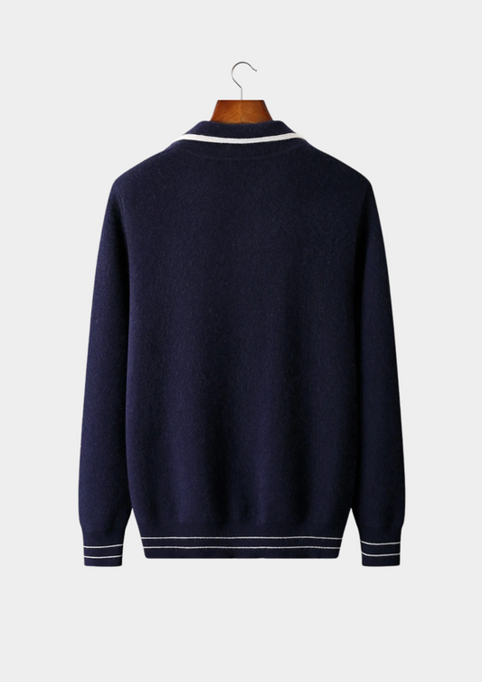 Pure Extra-Fine Merino Wool Two-Tone Polo Cardigan | Solmar