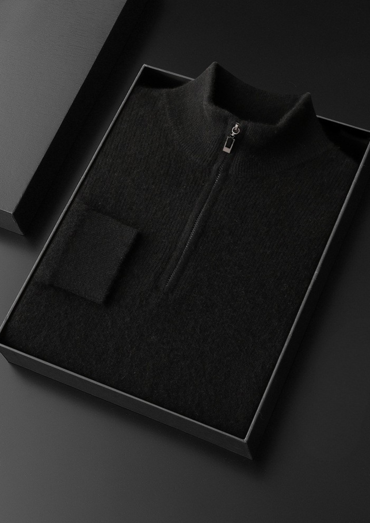 Pure Cashmere Black Ribbed Half Zip | Solmar