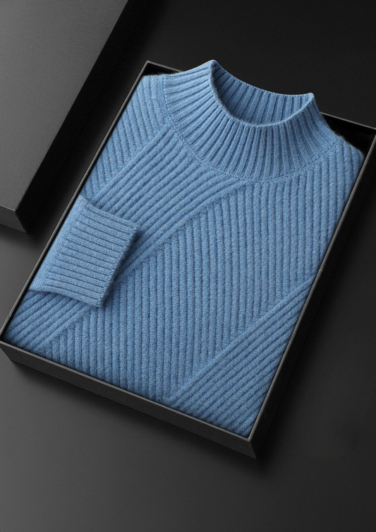 Pure Cashmere Sky Blue Patterned Mockneck | Solmar