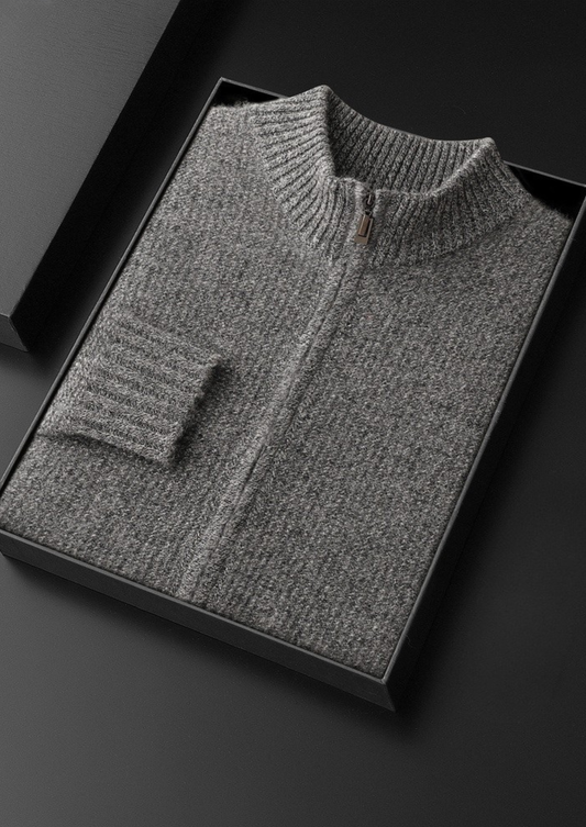 Pure Cashmere Gray Ribbed Zip Cardigan | Solmar