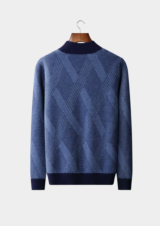 Pure Extra-Fine Merino Wool Two Tone Patterned Mockneck | Solmar