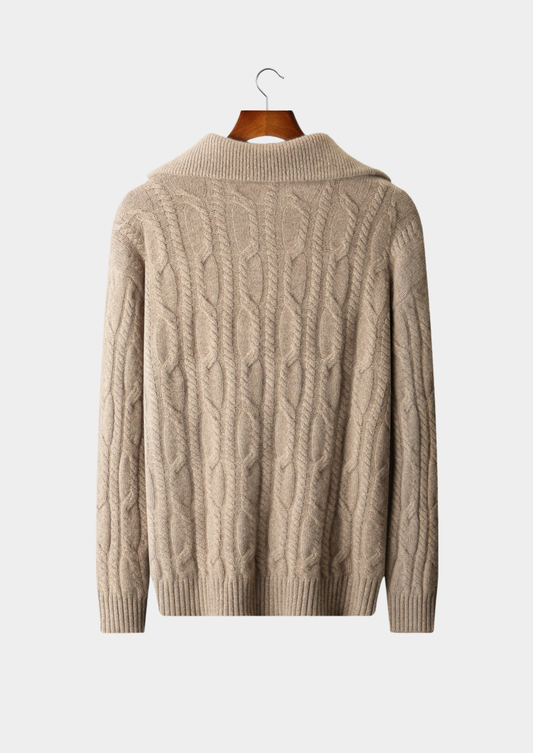 Pure Cashmere Beige Cable Half Zip Sweater | Solmar