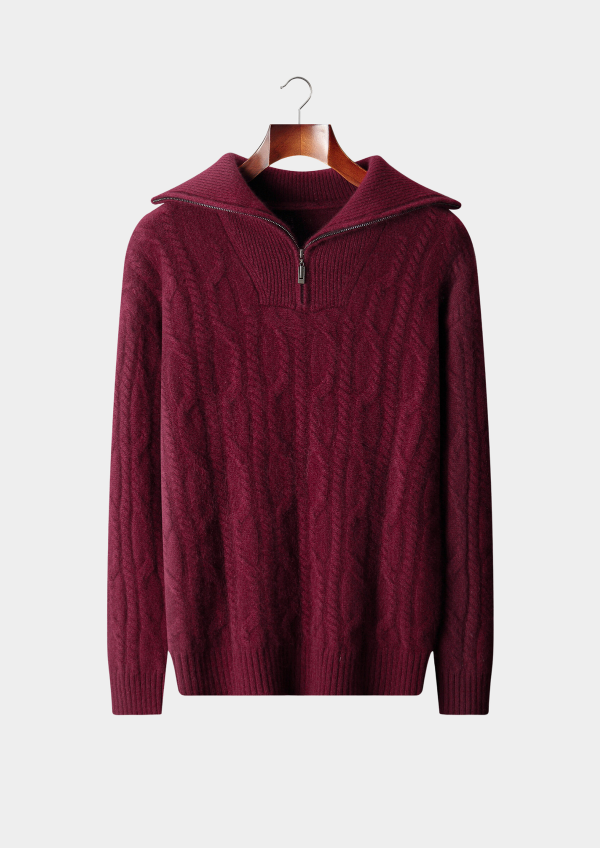 Pure Cashmere Burgundy Cable Half Zip Sweater | Solmar