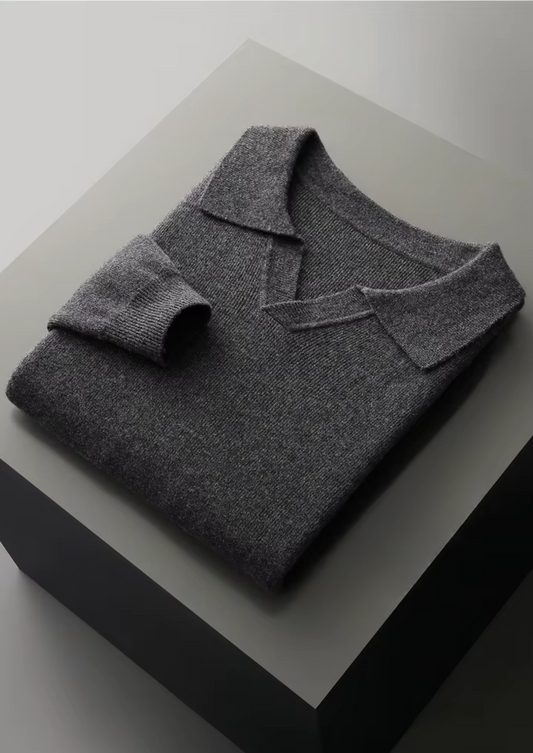 Pure Extra-Fine Merino Wool Ribbed Buttonless Polo | Solmar