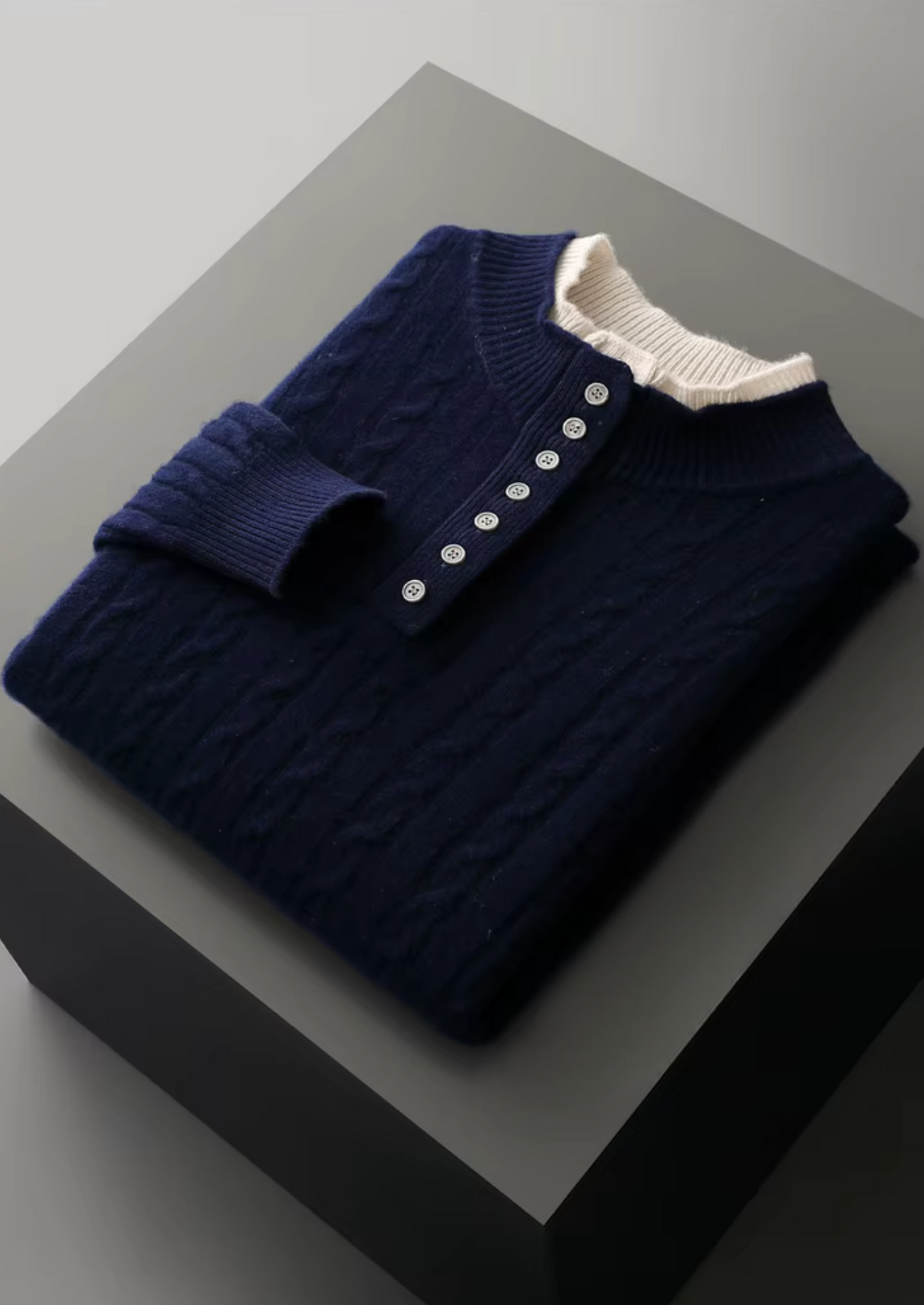 Pure Extra-Fine Merino Wool Cable Knit Henley Sweater | Solmar