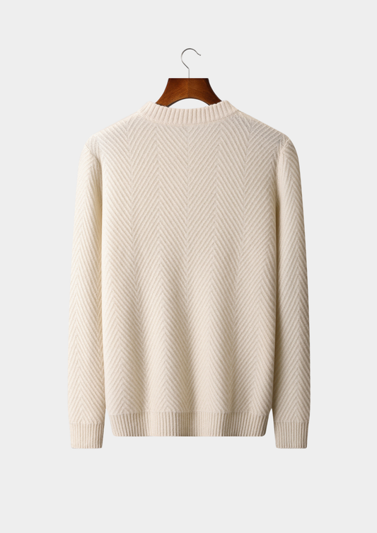Pure Cashmere Ivory Herringbone Crewneck | Solmar