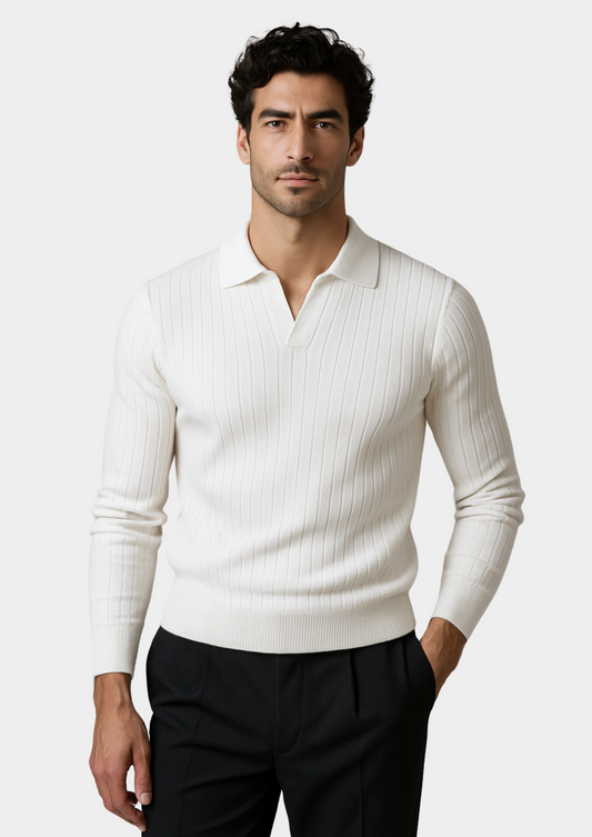 White Buttonless Ribbed Polo | Solmar