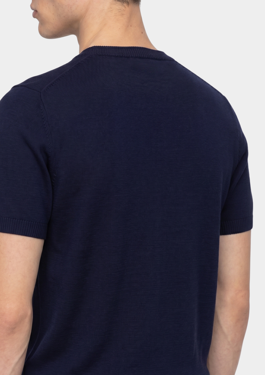 Essential Navy Blue Knitted Crewneck T-Shirt | Solmar