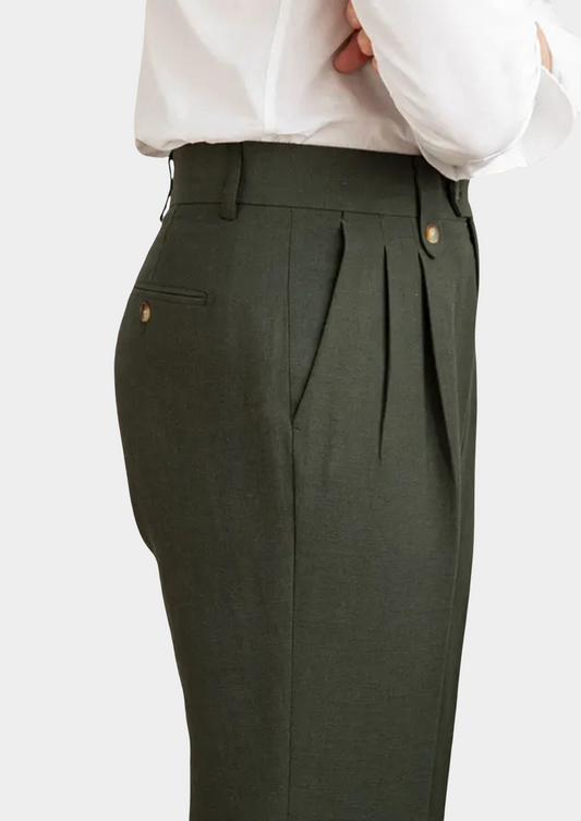 Cagliari Pleated Coastal Trousers - Olive | Solmar