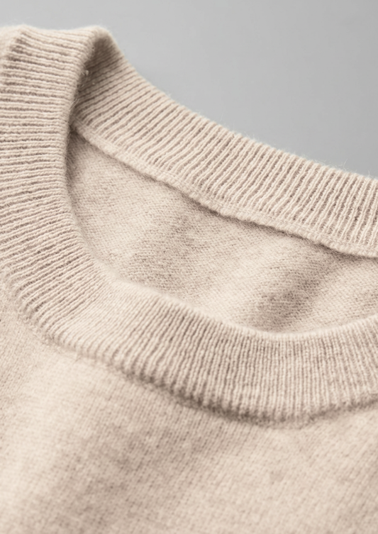 Premium Cashmere Classic Crewneck T-Shirt - Ivory Mocha | Solmar