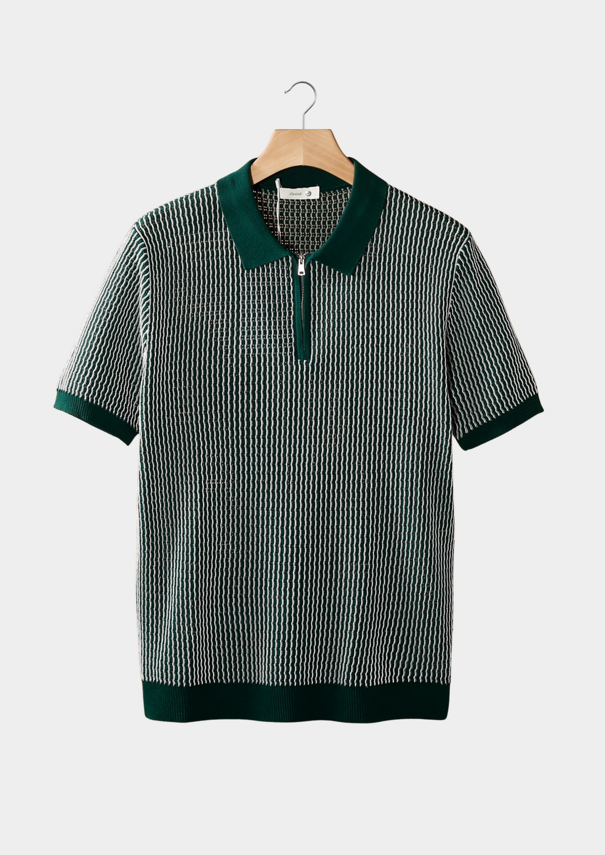 Green Geometric Textured Zipper Polo | Solmar