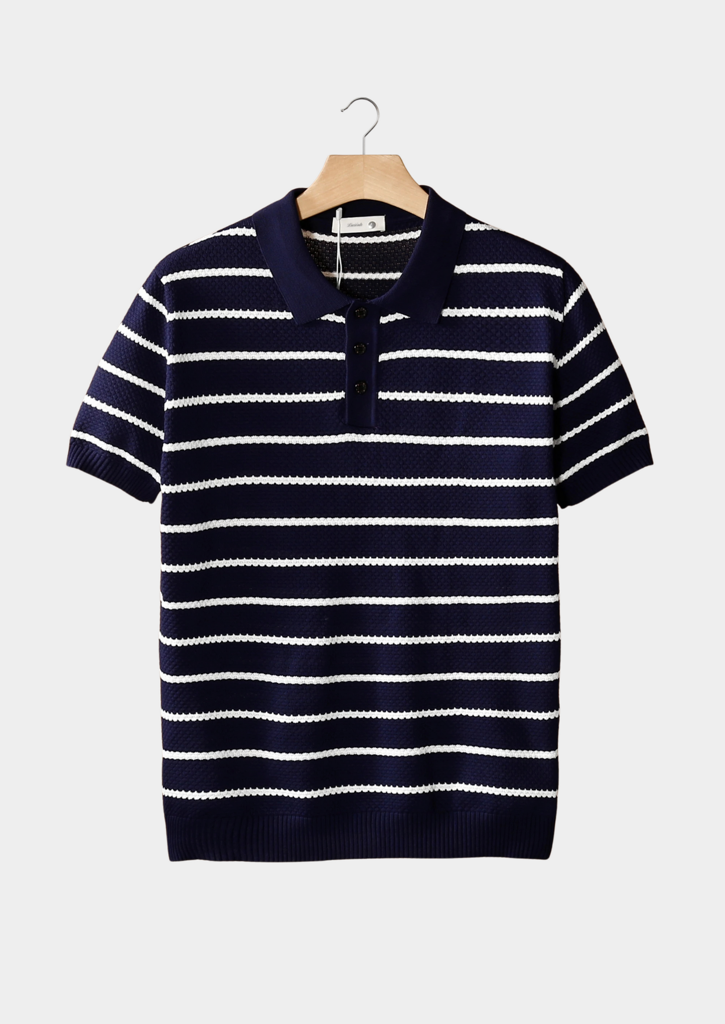 Navy Striped Textured Button Polo | Solmar