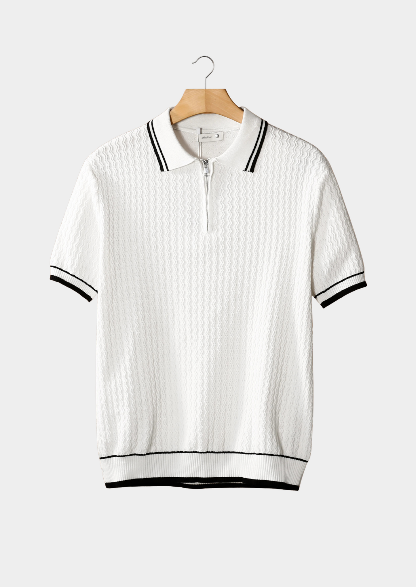 White Wavy Textured Zipper Polo | Solmar