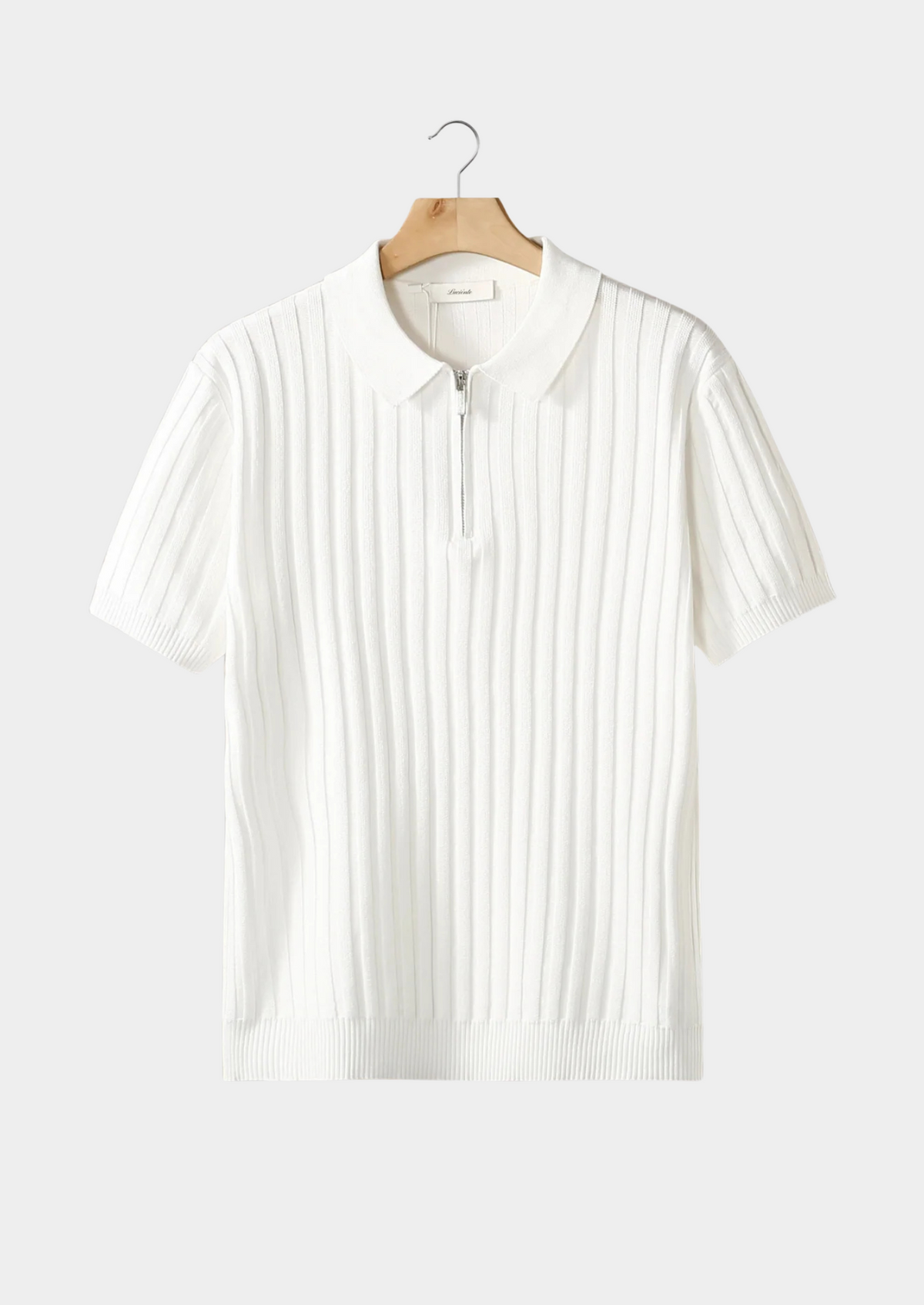 White Ribbed Zipper Polo | Solmar