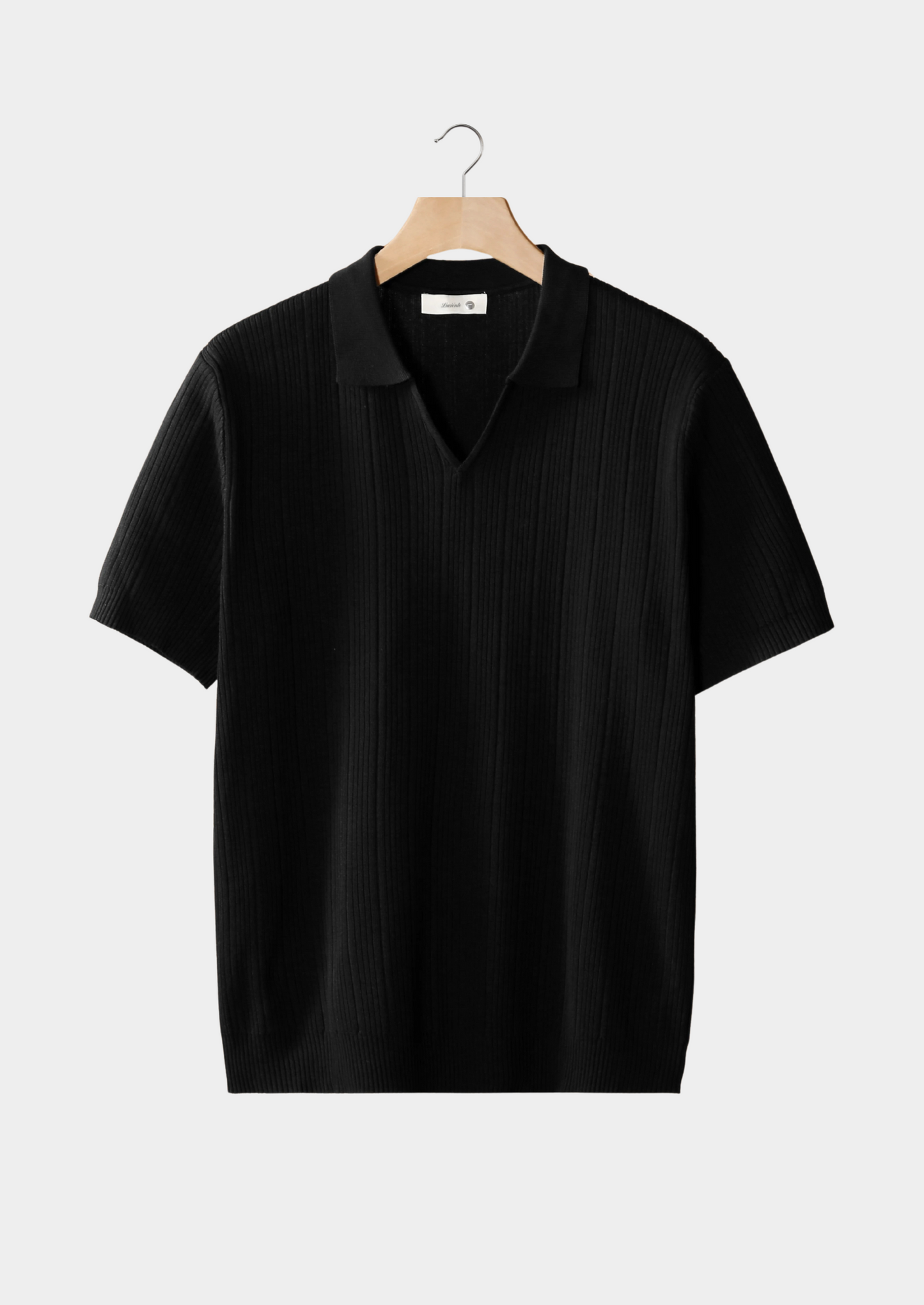 Black Open Collar Ribbed Polo | Solmar