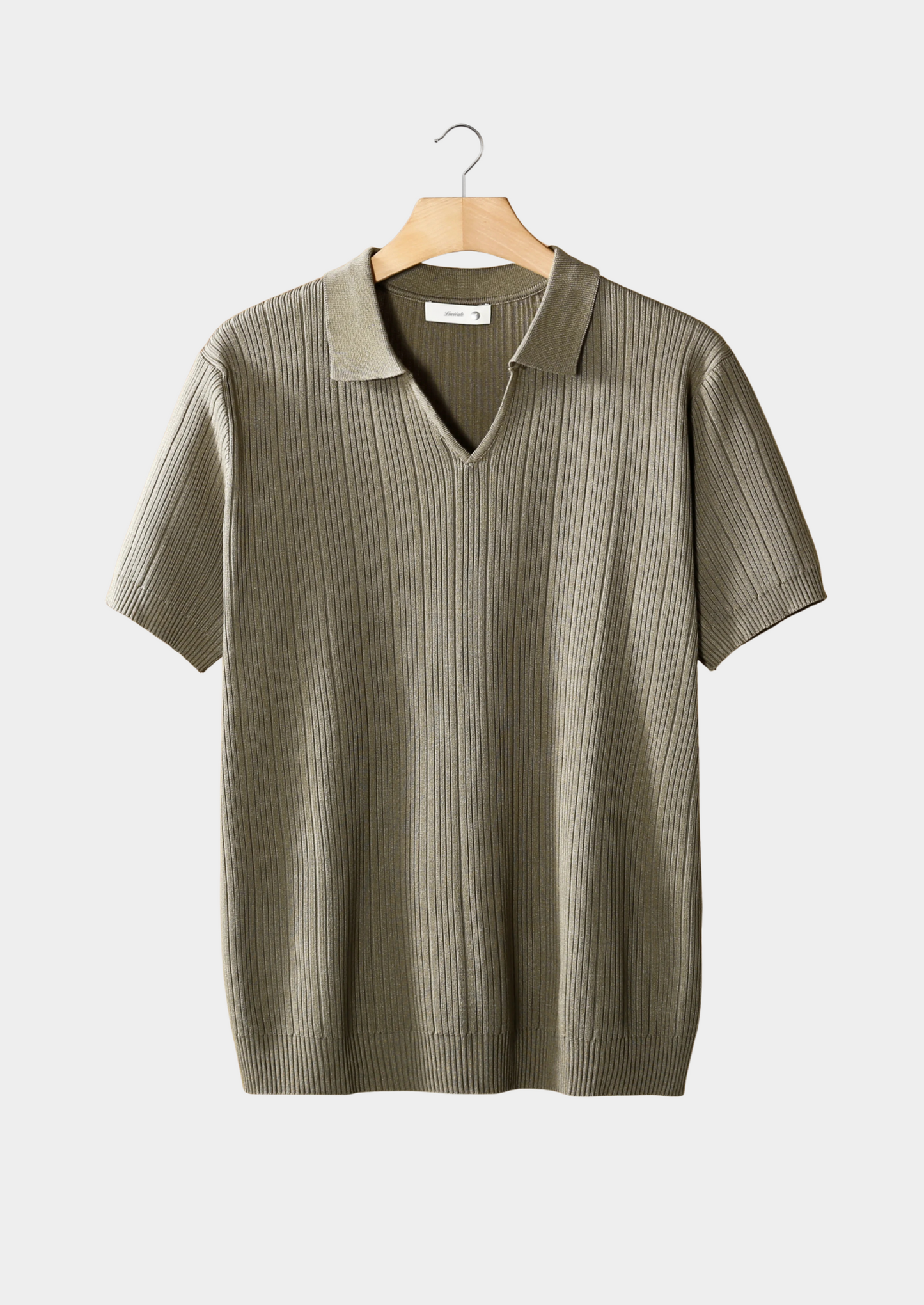Taupe Open Collar Ribbed Polo | Solmar