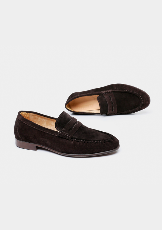 Coffee Classic Penny Suede Loafers | Solmar