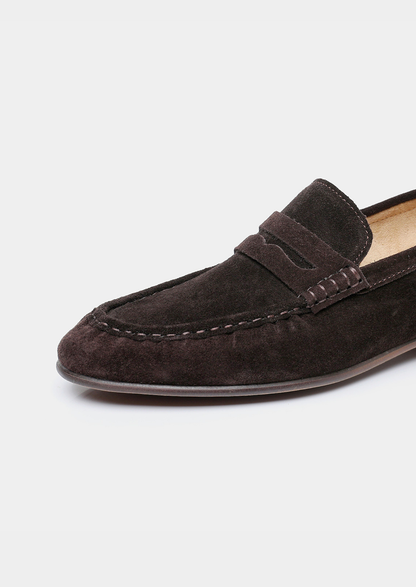 Coffee Classic Penny Suede Loafers | Solmar