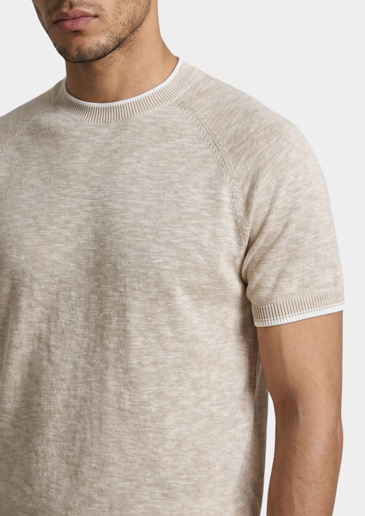 Capri Beige Linen Contrast T-Shirt | Solmar