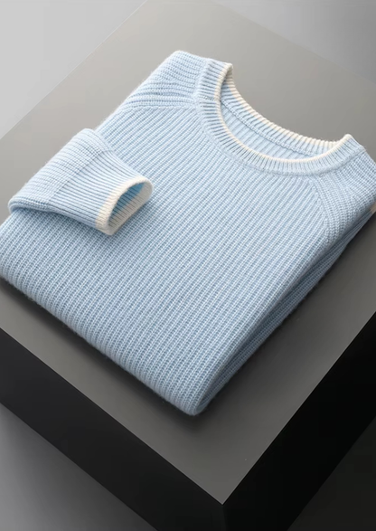 Pure Extra-Fine Merino Wool Two Tone Crewneck | Solmar