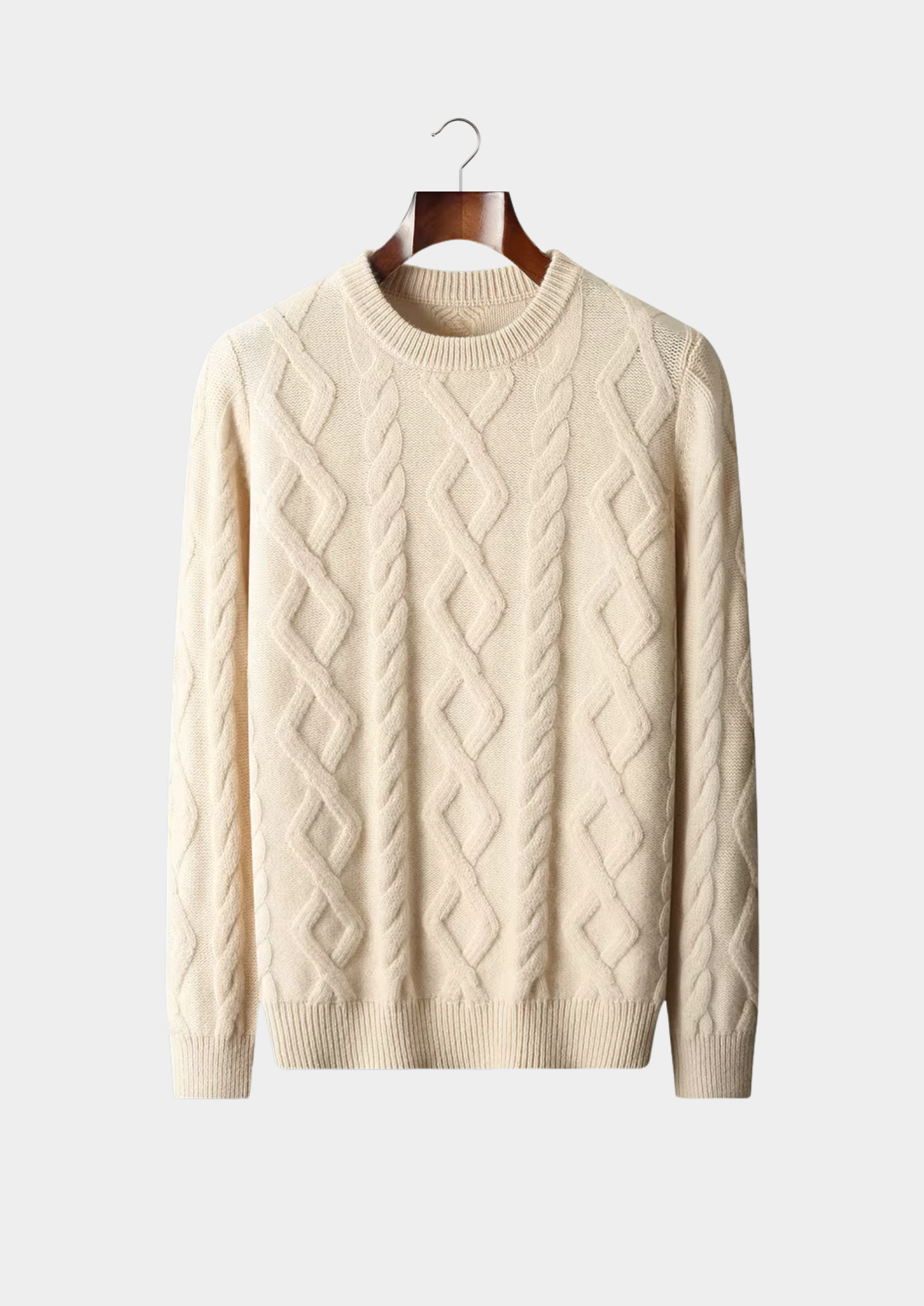 Pure Extra-Fine Merino Wool Wintertime Cable Crewneck | Solmar
