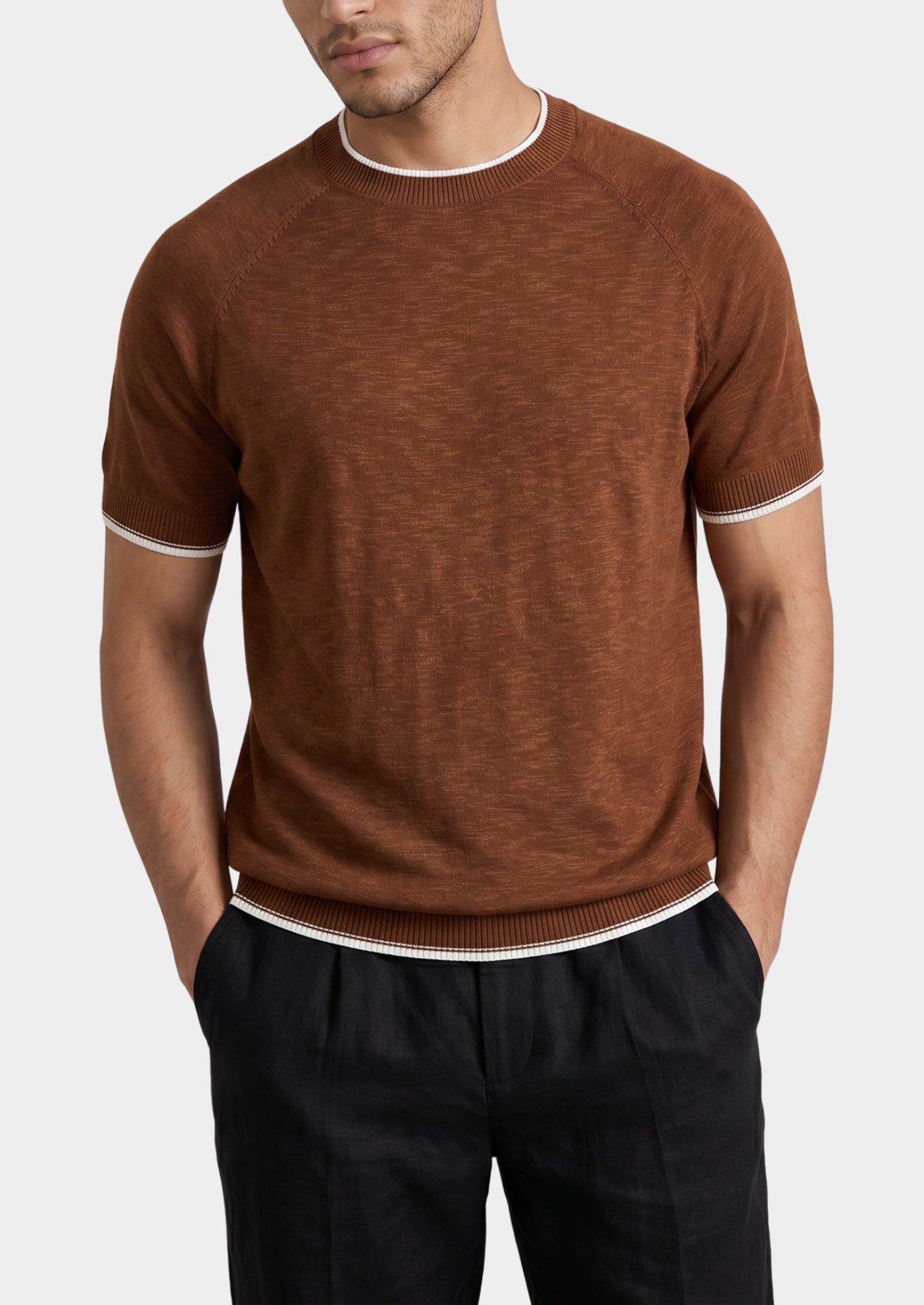 Capri Caramel Linen Contrast T-Shirt | Solmar