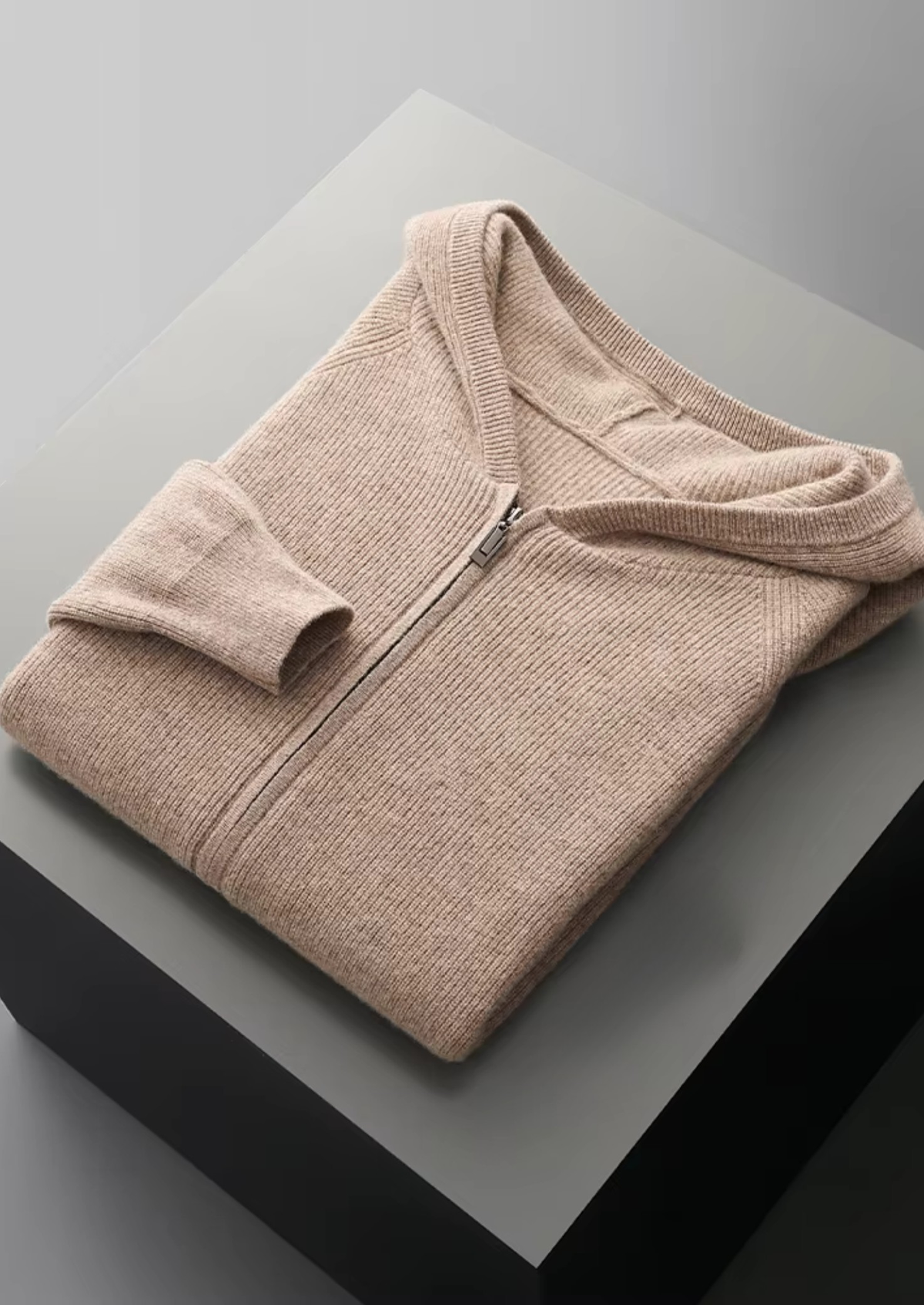 Pure Extra-Fine Merino Wool Ribbed Zip Hoodie | Solmar