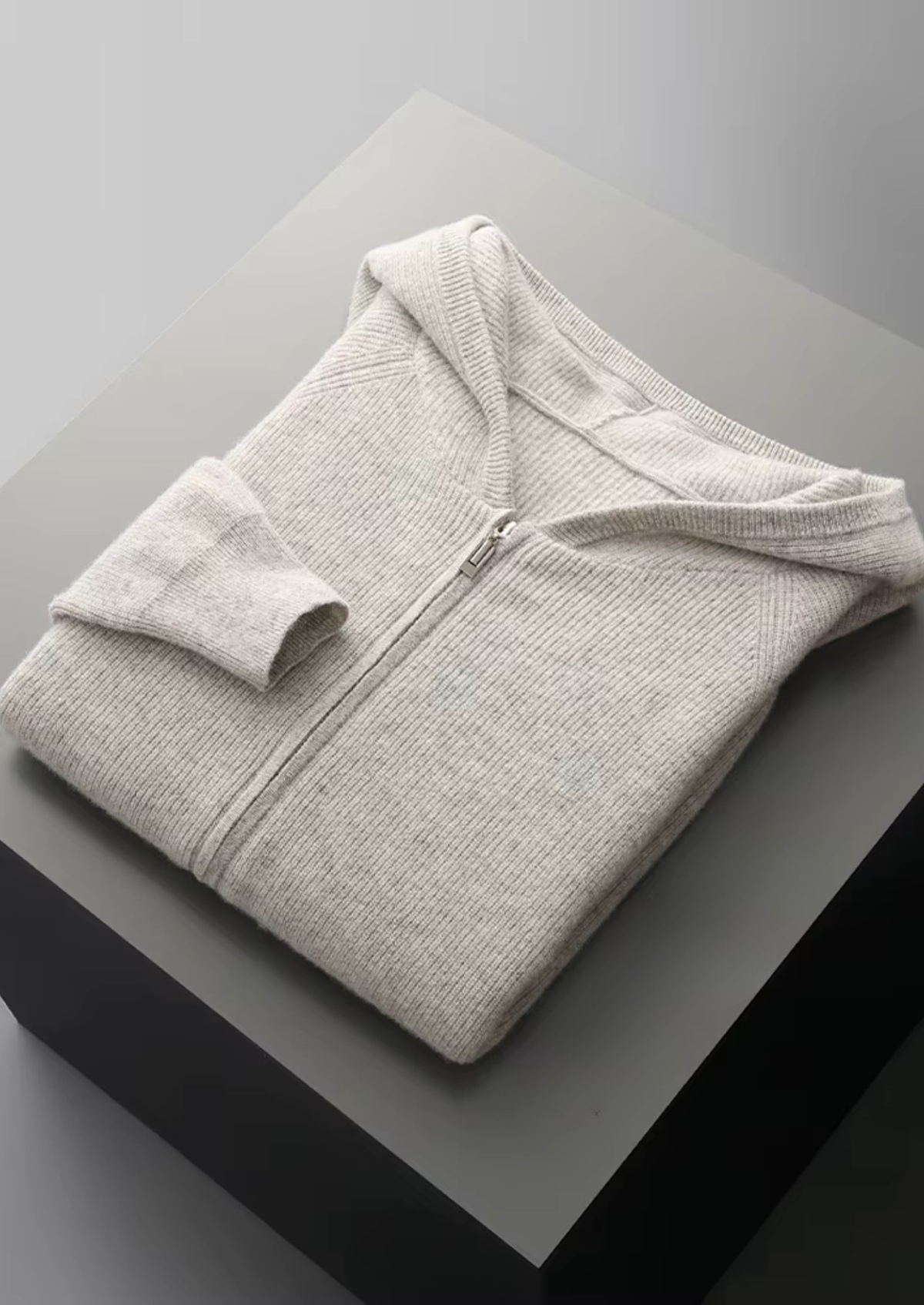Pure Extra-Fine Merino Wool Ribbed Zip Hoodie | Solmar