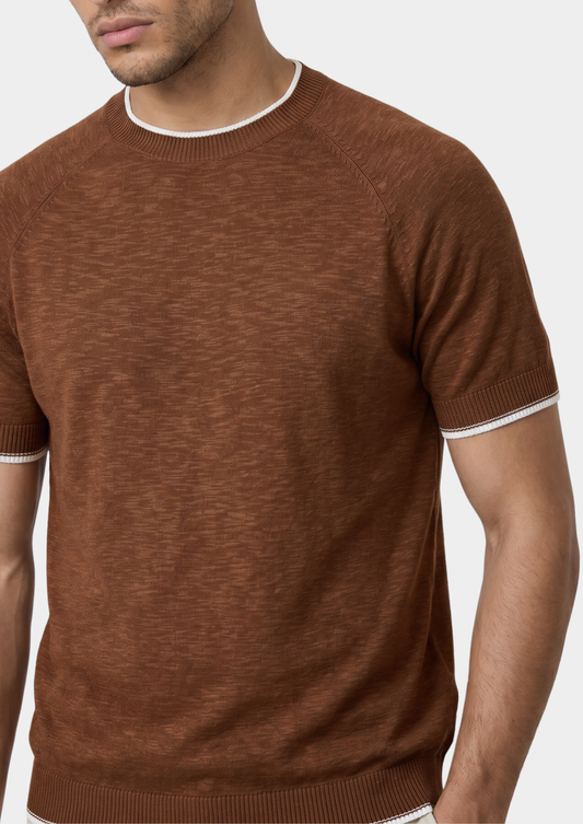 Capri Caramel Linen Contrast T-Shirt | Solmar
