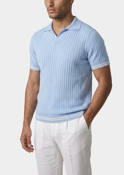 Pierre Light Blue Ribbed Buttonless Polo | Solmar