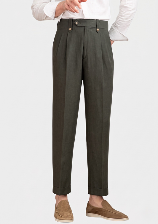 Cagliari Pleated Coastal Trousers - Olive | Solmar