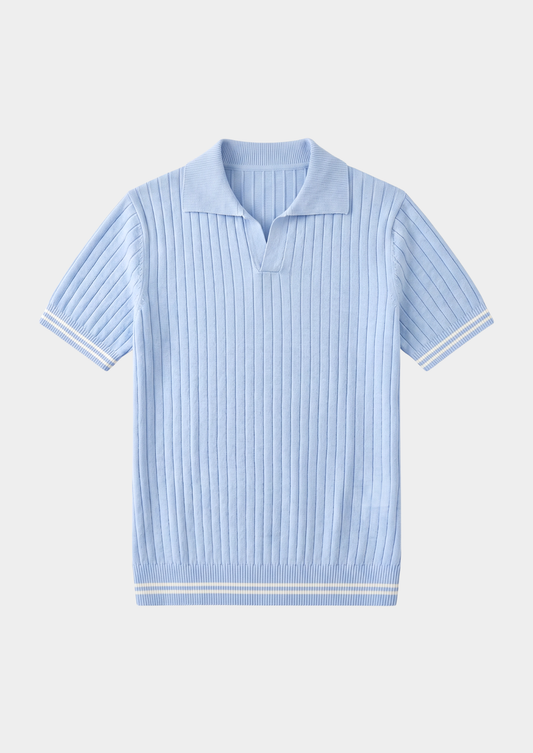 Pierre Light Blue Ribbed Buttonless Polo | Solmar
