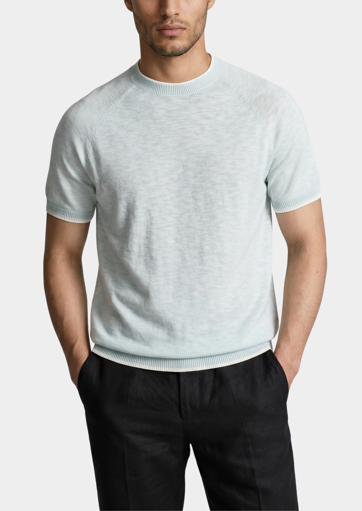 Capri Ice Blue Linen Contrast T-Shirt | Solmar