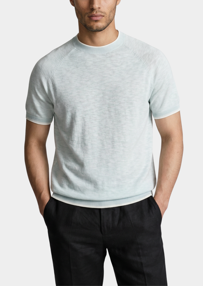 Capri Ice Blue Linen Contrast T-Shirt | Solmar