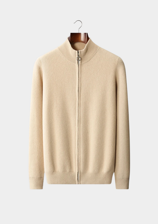 Pure Extra-Fine Merino Wool Ribbed Zip Cardigan | Solmar