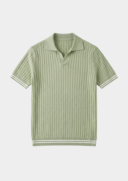 Pierre Pistache Ribbed Buttonless Polo | Solmar