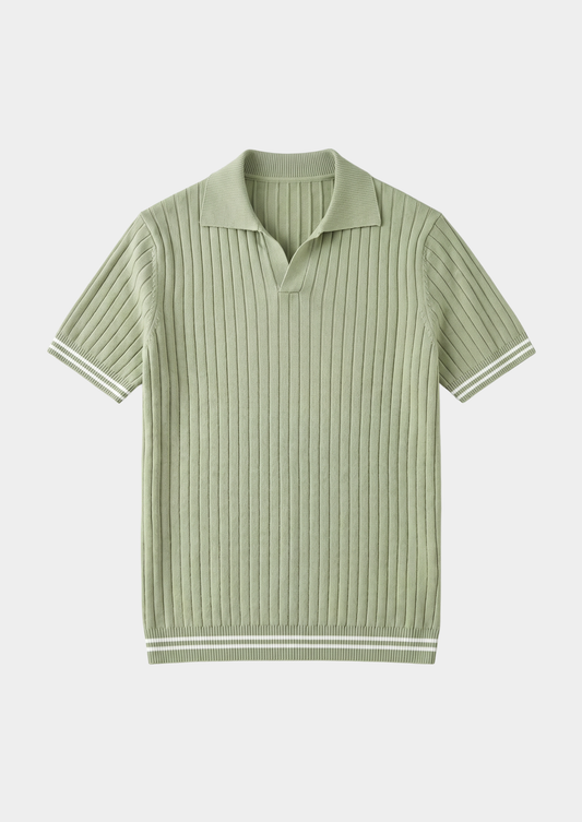 Pierre Pistache Ribbed Buttonless Polo | Solmar