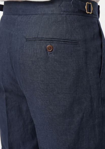 Navy Blue Pleated Linen Seaside Shorts | Solmar