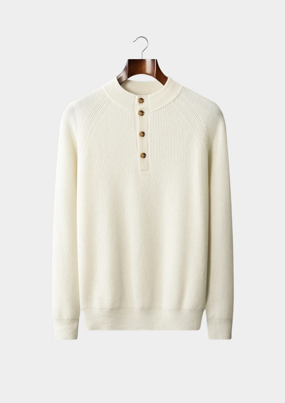 Premium Cashmere Classic Ribbed Henley Sweater | Solmar
