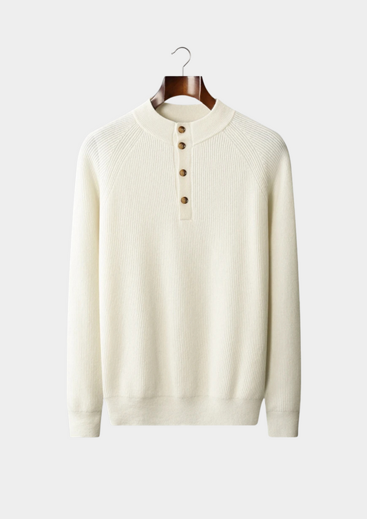 Premium Cashmere Classic Ribbed Henley Sweater | Solmar