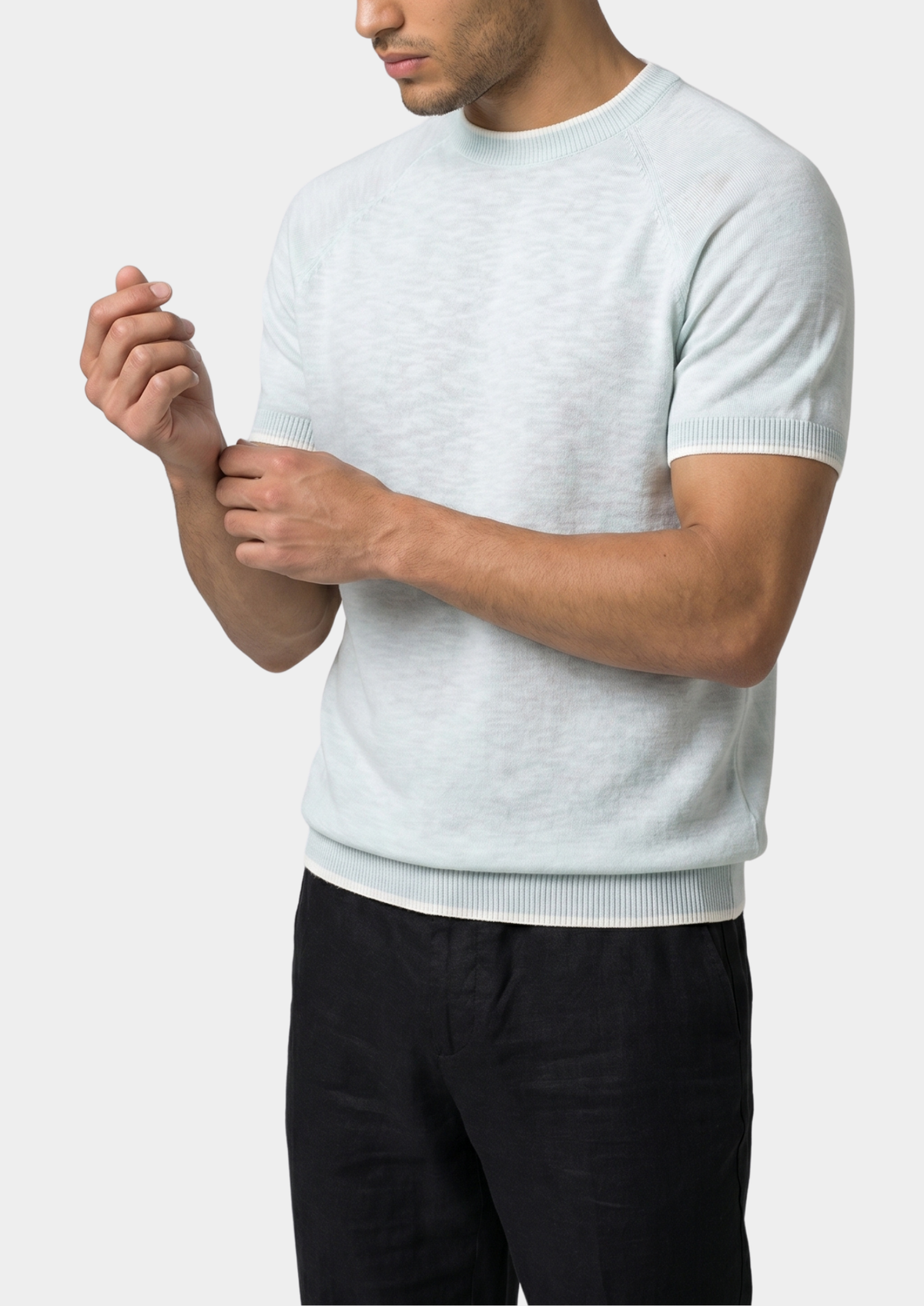 Capri Ice Blue Linen Contrast T-Shirt | Solmar