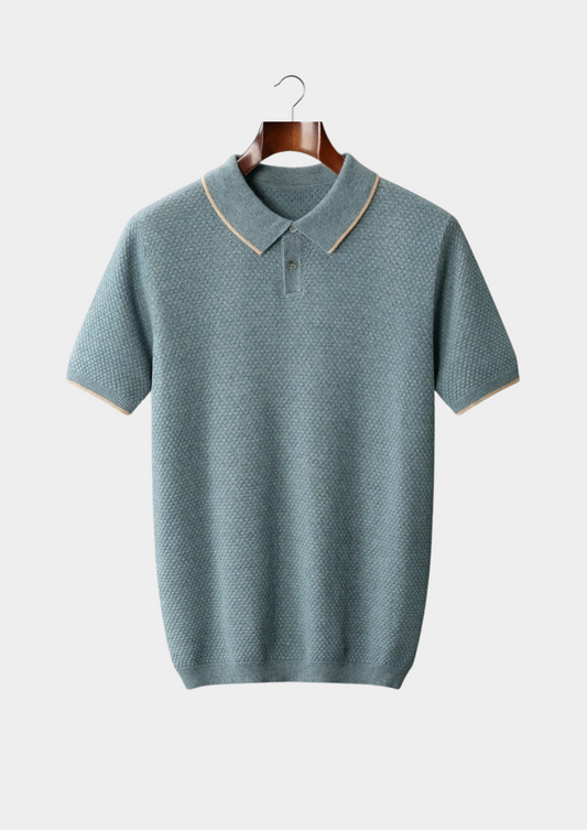 Premium Cashmere Sea Blue Two-Tone Polo | Solmar