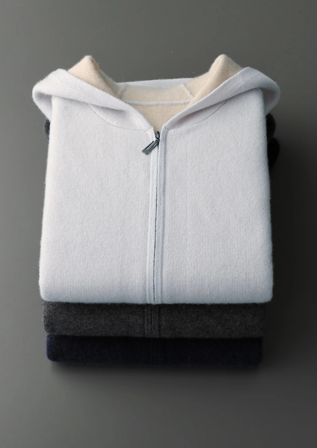 Premium Cashmere Two-Tone Zipper Hoodie | Solmar