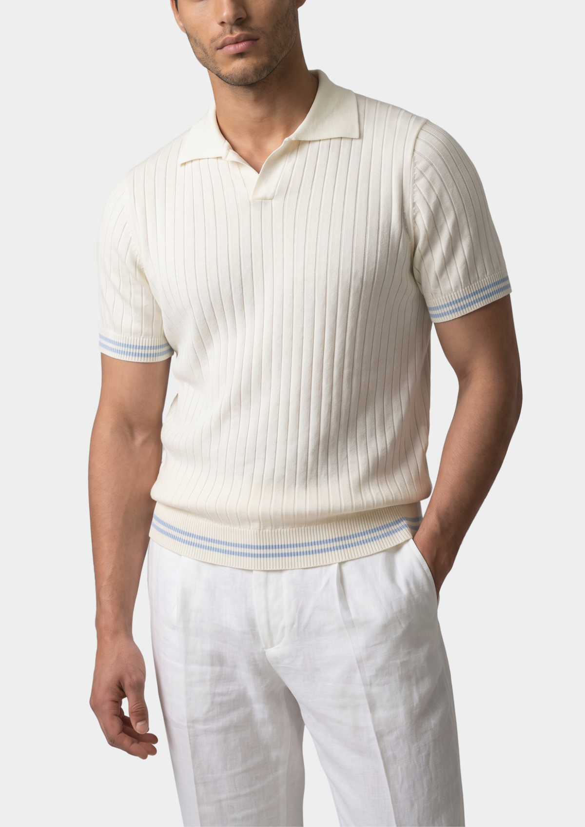 Pierre Ivory Ribbed Buttonless Polo | Solmar