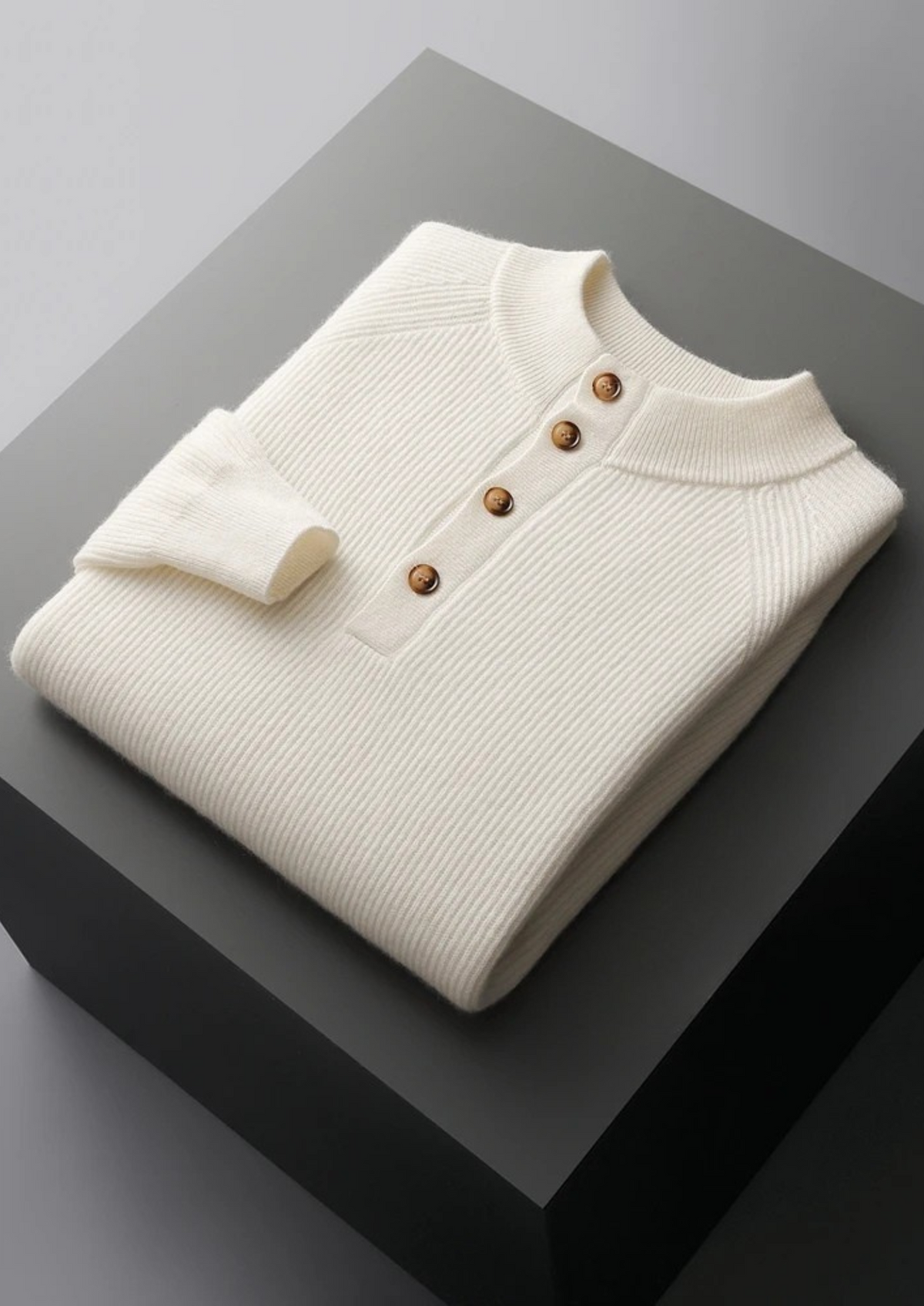 Premium Cashmere Classic Ribbed Henley Sweater | Solmar