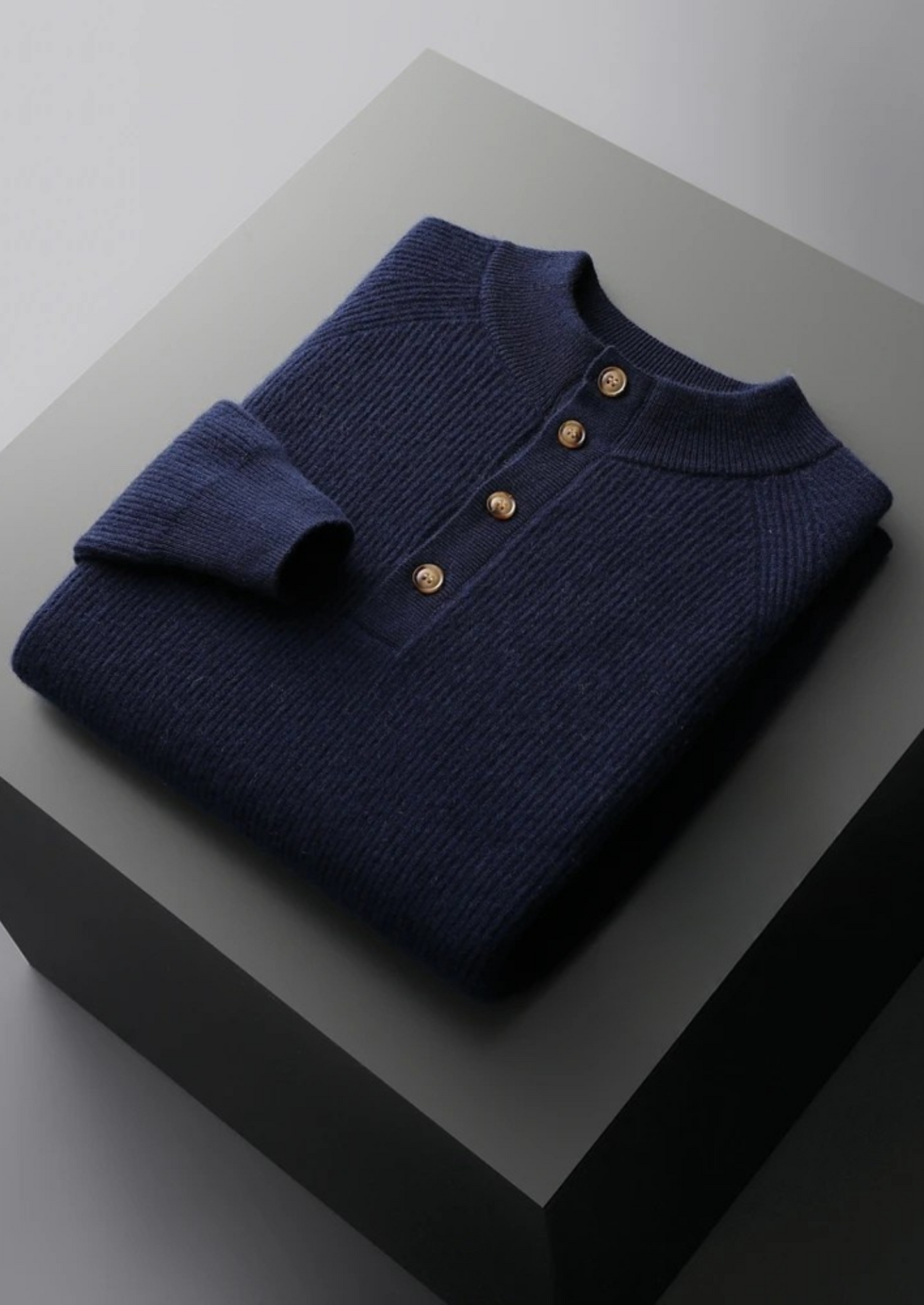 Premium Cashmere Classic Ribbed Henley Sweater | Solmar