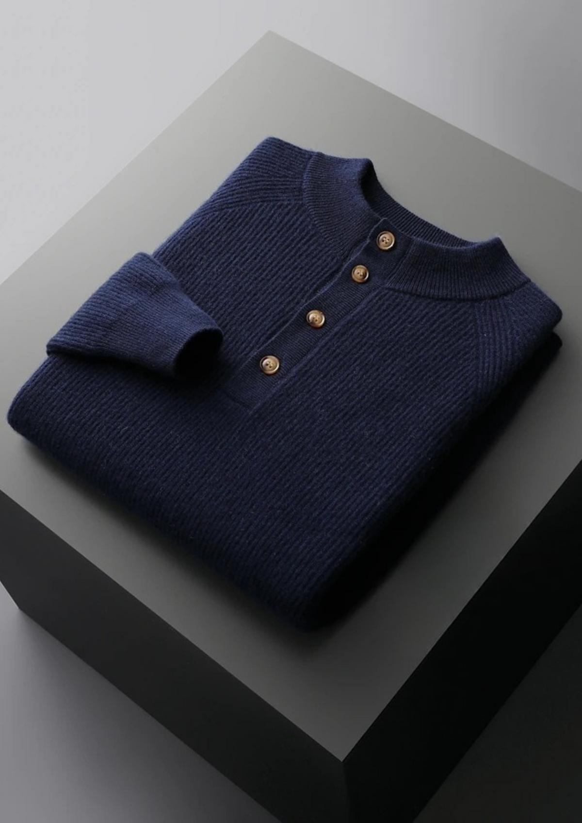 Premium Cashmere Classic Ribbed Henley Sweater | Solmar