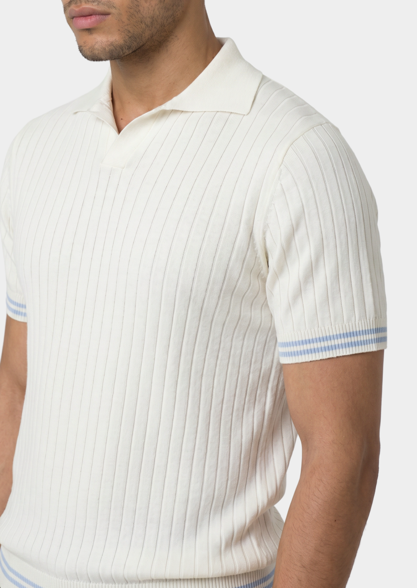 Pierre Ivory Ribbed Buttonless Polo | Solmar